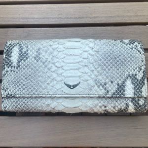 Zadig & Voltaire White and Black Python-Print Leather Clutch Wallet